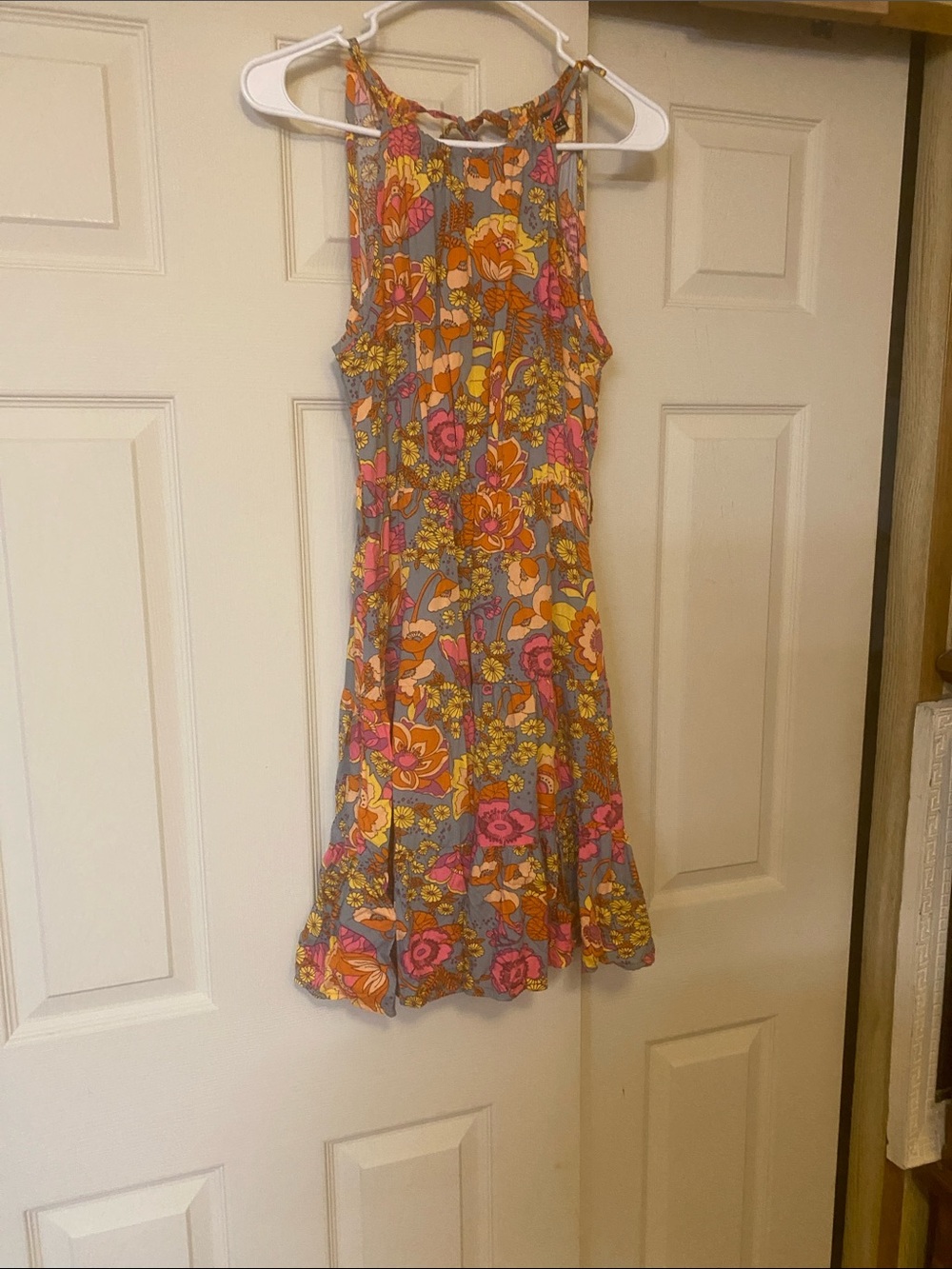 SHEIN Pink & Yellow Floral Halter Casual Dress